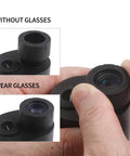 Close-up of Dope Pocket 8x25 Monocular For Adults And Kids With Close Focus 1 Ft showcasing lens view options for glasses wearers.