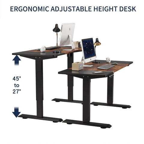 Rocksolid Electric Standing Desk With Solid Steel Frame And Reinforced Double Beams. Ergonomic adjustable height desk, 45" to 27".