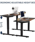 55 Inch Electric Standing Desk Adjustable Height Double Motor Smooth Memory Presets One Touch Home Office Sit Stand Workstation showing height adjustment from 27 to 45 inches.