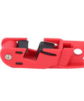 Six Piece Circuit Breaker Lockout Tool Kit With Serrated Jaws for Electrical Safety, close-up of red component