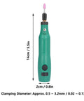 Rugged Mini Electric Grinder With Three Adjustable Speeds For Smooth Sanding Carving And Polishing. Portable green sander with pink tip.