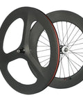 Tri Spoke 88mm Carbon Wheelset For 700c Clincher Fixed Gear Track Bikes, Front And Rear, Lightweight Aerodynamic Wheelset