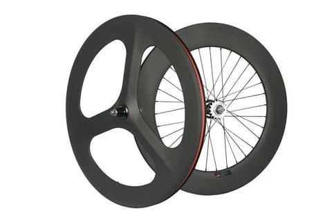 Tri Spoke 88mm Carbon Wheelset For 700c Clincher Fixed Gear Track Bikes, Front And Rear, Lightweight Aerodynamic Wheelset
