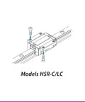 Diagram of Rock Solid Linear Guide Rail Carriage for HSR15 Series with bolts, labeled models HSR-C/LC, used in CNC and 3D printing.
