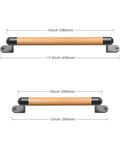 12 Inch Wooden Barn Door Pull Handle With Two Metal Supports Built Tough Heavy Duty Sliding Door Handle For Barn Gate Fence Closet Or Garage Includes Install Hardware Warm Beech Wood Grip And Easy To Clean shown with measurements.