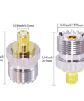 PL259 To SMA Female And SO239 To SMA CB Antenna Adapters Set, Low Loss Connectors dimensions shown, metallic finish
