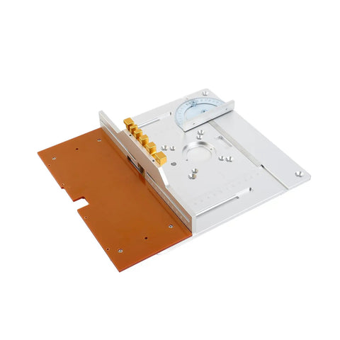 Heavy Duty Aluminum Router Table Insert Plate Set For Woodworking Benches with adjustable gauge and clear markings.