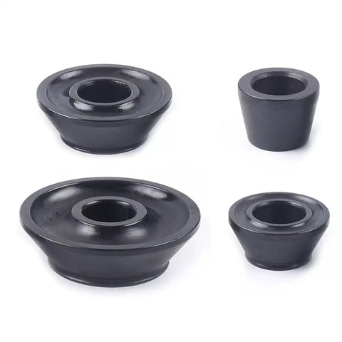Top Shelf Four Piece Wheel Balancer Taper Cone Set Built Tough With Heavy Duty Forty Five Steel For 40mm Shafts and Universal Fitment On Cars And Trucks Ride Ready Garage Must Haves, featuring four steel taper cones in varying sizes.