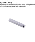 Premium Magnetic Push Latches 2 Pack Gray Soft Close Push To Open For Cabinet Drawer Wardrobe Closet Door side view of magnetic latch