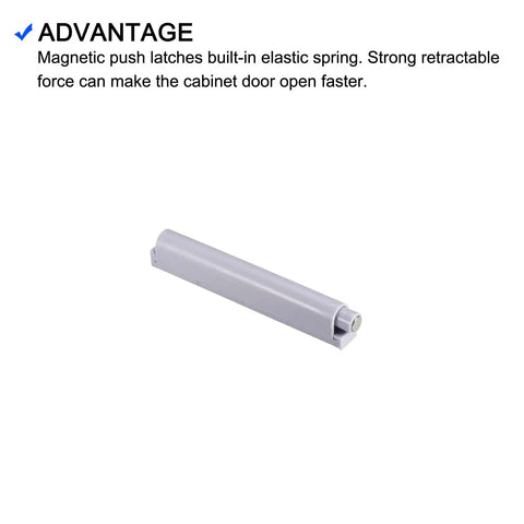 Premium Magnetic Push Latches 2 Pack Gray Soft Close Push To Open For Cabinet Drawer Wardrobe Closet Door side view of magnetic latch