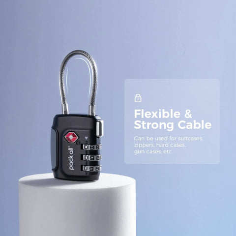 TSA Approved Cable Luggage Locks 3 Digit Combination Padlocks For Suitcases And Bags on a pedestal