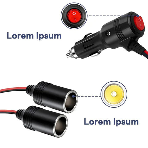 Hella Tough Universal Car Cigarette Lighter Splitter, 12V To 24V dual port adapter with toggle switch and two output sockets.
