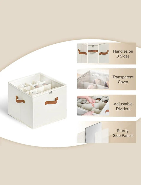 Foldable Shoe Storage Box With Clear Cover And Adjustable Dividers Stash 16 Pairs In A Closet Or Entryway Organizer Durable Beige Cubby Containers For Easy Decluttering And Quick Access