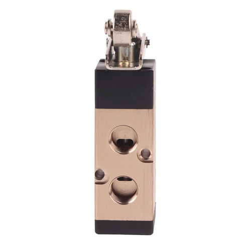 Front view of Compact Aluminum 2 Position 5 Way Pneumatic Reversing Valve With Roller Lever For Hassle Free Install One Quarter Inch PT Connection