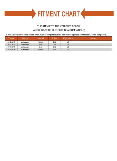 Fitment chart for Rock Solid Heavy Duty Clutch And Dual Mass Flywheel Kit For VW Golf Jetta Passat 2.5 Liter Manual Transmission.