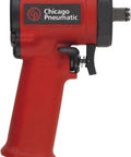 Side view of half inch air impact wrench with aluminum body and steel front cover, ergonomic pistol grip for heavy duty use.