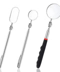 Pro Grade Telescoping Inspection Mirror Kit Stainless Steel Extendable Handle With Rotating Head For Mechanics Dentists Auto And Boat Three Size Set 1.96 Inch Round 1.18 Inch Round And 1.02x1.96 Inch Oval Mirrors, three mirrors
