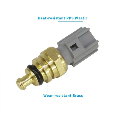 Coolant temperature sensor with brass wear-resistant body and gray PPS plastic connector
