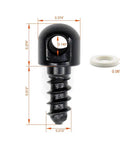 Black swivel stud from Six Piece Sling Mounting Kit with white spacer and measurements visible
