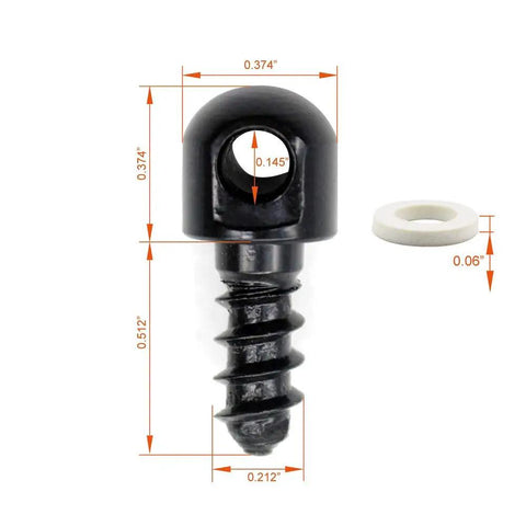 Black swivel stud from Six Piece Sling Mounting Kit with white spacer and measurements visible