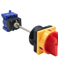 1 Pack Built Tough Universal Changeover Selector Switch 380V 32A Power Transfer Rotary Cam Switch for Motors Water Pumps and Generators with Extension Rod Load Disconnect Flame Retardant PC Housing Copper Parts and Silver Alloy Contacts, red yellow selector