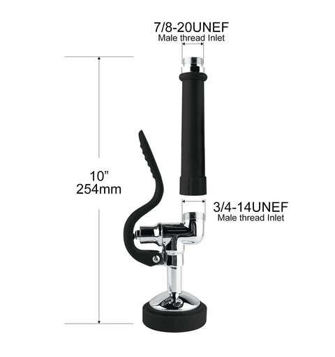 Commercial Sink Sprayer With Handle Grip Assembly, 1.42 GPM High Pressure Pre Rinse Valve Replacement Kit, side view with dimensions