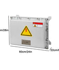 Front view: outdoor waterproof electrical box, IP66 explosion-proof enclosure with hinged internal mounting panel, 60×70×22 cm