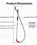 Product dimensions for Heavy Duty Manual Toilet Auger Six Foot Steel Drain Snake, with total reach of 2m and long handle of 35cm.