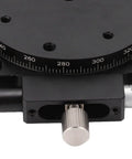Close-up of RS60 L Manual Rotary Stage R Axis Platform showing 2.36 inch diameter table with precision markings and adjustment knob.