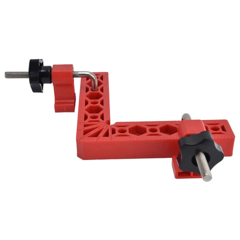 Squared Up 90 Degree Positioning Square Right Angle Splicing Clamp Kit Adjustable Woodworking Corner Fixture Pro Grade Jig For Cabinets Picture Frames No Hassle Setup Red Finish showing the adjustable components and clamps.