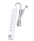 10 In 1 Surge Protector Power Strip With 6 Outlets And 4 USB Ports Fast Charging, 5Ft Braided Extension Cord, showing flat plug