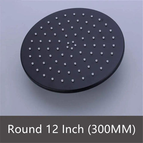 UMJIGF Black Thermostatic Shower System with Cold and Hot Water Wall Mounted Brass Shower Faucet Round 12 Inch Shower Head
