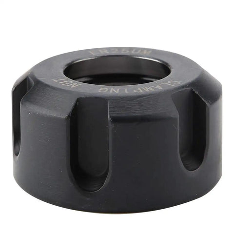 Collet Clamping Nut For Lathe Tools, Metal Chuck Holder with dynamic balancing, fast swaps and solid grip. Black finish, ER25 style nut.