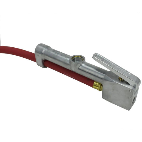 Close-up of Dual Head Tire Inflator Gauge With 15 Inch Air Hose, Accurate 10-160 PSI Readout In 2 PSI Increments, Easy Read Dial