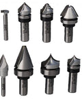 Top Shelf 8 Piece Router Bit Set For Sign Making And Custom Woodworking Featuring Solid Machined Steel Construction And Razor Sharp Carbide Blades For Nailing Every Cut, displaying various bit shapes and sizes.