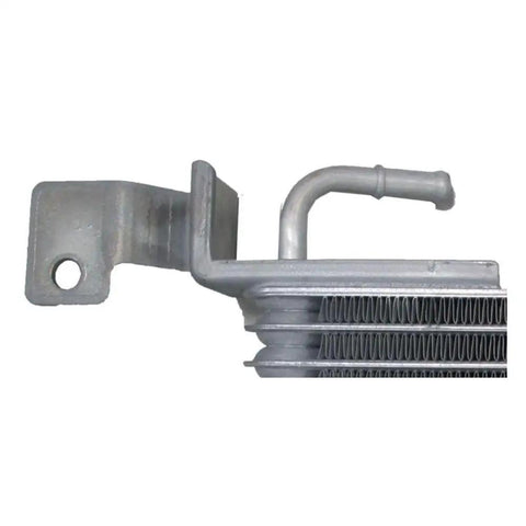 Premium HCZLHCZL Transmission Oil Cooler For Subaru Outback 2020 With 2.4L And 2.5L Engines That Keeps Your Ride Cool And Runs Smoothly While Replacing Part 901-52881. Close-up of aluminum transmission oil cooler with mounting bracket and hose fitting