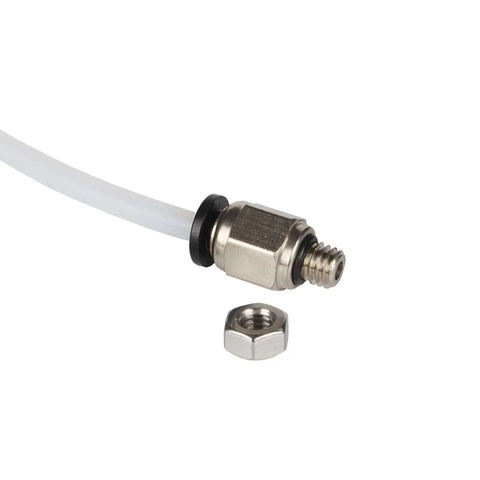Filament Dryer Box Tubing Set for 3D Printers With Secure Quick Connects And Sealing Caps, side view of connector and nut, easy install.