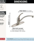 Dimensions of Foundations Brushed Nickel Kitchen Faucet With Single Handle, Modern Three Hole 8 Inch Spread, Brushed Nickel Finish