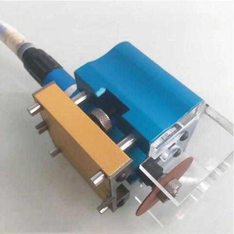 Heavy Duty Pneumatic Dotting Machine for carton die cutting, blue and gold aluminum body, designed for fast box making.