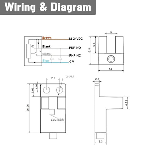 Y Type SX674 PNP Photoelectric Sensor wiring and diagram with dimensions and details for hollow rotary actuator use