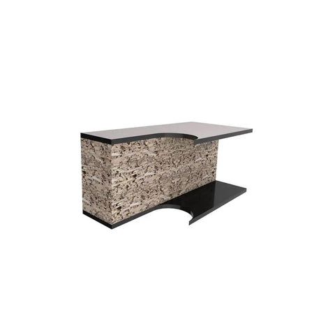 Modern decorative console table with marble finish and sleek black accents.
