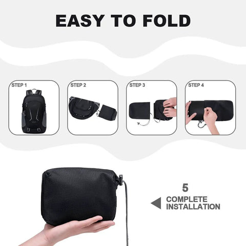 Steps to fold Ultra Lightweight Packable Backpack For Travel Camping And Hiking Waterproof Daypack Go To Choice For Men And Women Foldable And Compact Black Includes Inner Pocket For Easy Packing No Fuss