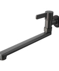Wall Mounted Kitchen Faucet Cold Water,304 Stainless Steel Extended Spout Rotatable Single Handle For Sink Mop Pool,Gray(25cm) shown in profile view.