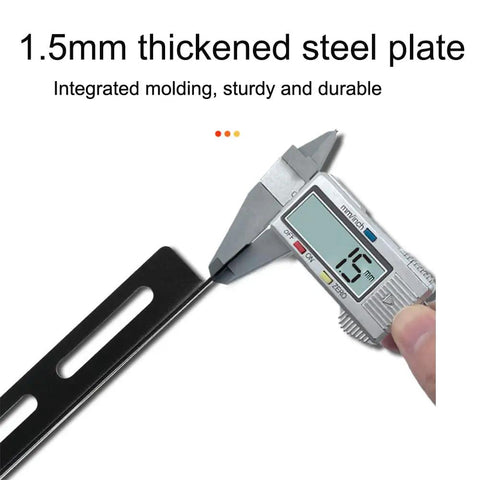 Close-up of 1.5mm thickened steel plate with caliper measurement for 2 Pcs 0.5U Cable Lacing L Bars for 19 Inch Server Rack Rig.