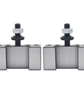 Premium Two Pack Ax Style Piston Tool Holder For Mini Metal Lathes in steel, designed for half inch bits, shown from the front.