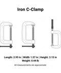 Iron C-Clamp, 2.95 in length, 1.57 in width, 3.15 in height, ideal for woodworking tasks. Heavy Duty 1 Inch Iron G Clamp For Woodworking And Furniture Projects With Strong Clamping Power Durable Orange Finish To Hold Materials Firmly During Glue Ups Or Welding Jobs At The Shop.