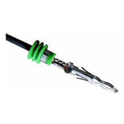 Get This Rad Weather Pack Terminal Connector Set For Your Ride Featuring Quick Disconnect Sockets That Fit 12 14 16 18 Awg Wire With Proven Durability For Street And Race Car Electrical Systems In Sleek Black. Green sealed Weather Pack connector with terminal and wire lead