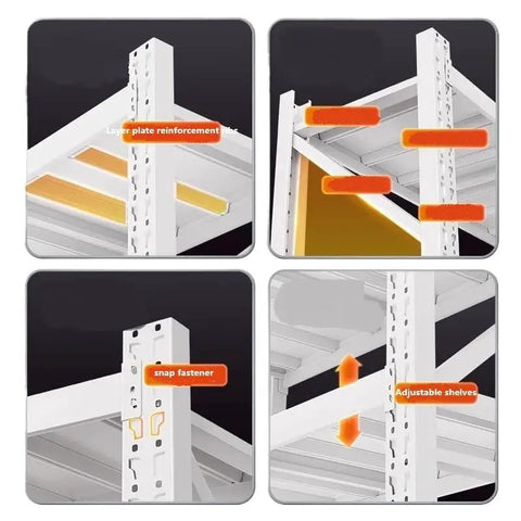 Game Changing Heavy Duty Storage Shelves With Rock Solid Metal Construction Adjustable Stand For Garage Warehouse Pantry Utility Rack showcasing adjustable shelves and snap fasteners.