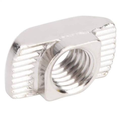European Standard T Nut 45T M8 Threaded Sliding Nut for Aluminum Profiles, silver metal, close-up