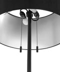 Close-up of the 60 Inch Two Light Floor Lamp With Black Base And Black Fabric Shade Includes LED Bulbs Modern Minimalist Scandinavian Style